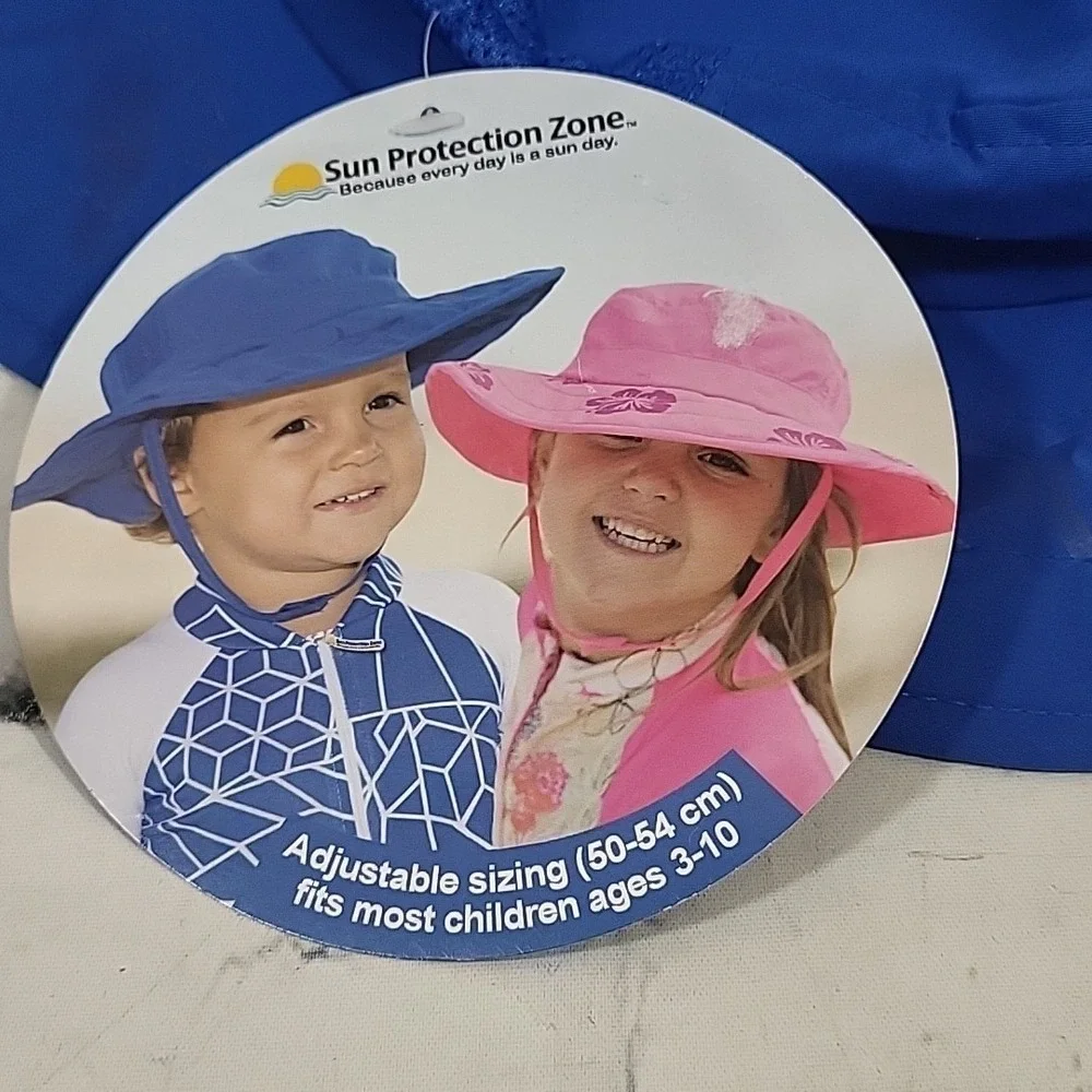 Sun Protection Zone Childs Safari Hat Blue Shark Print Adjustable‎ 50-54cm New
